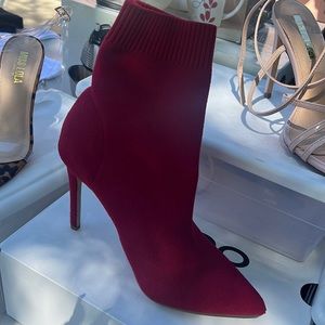 Red sock ankle boots